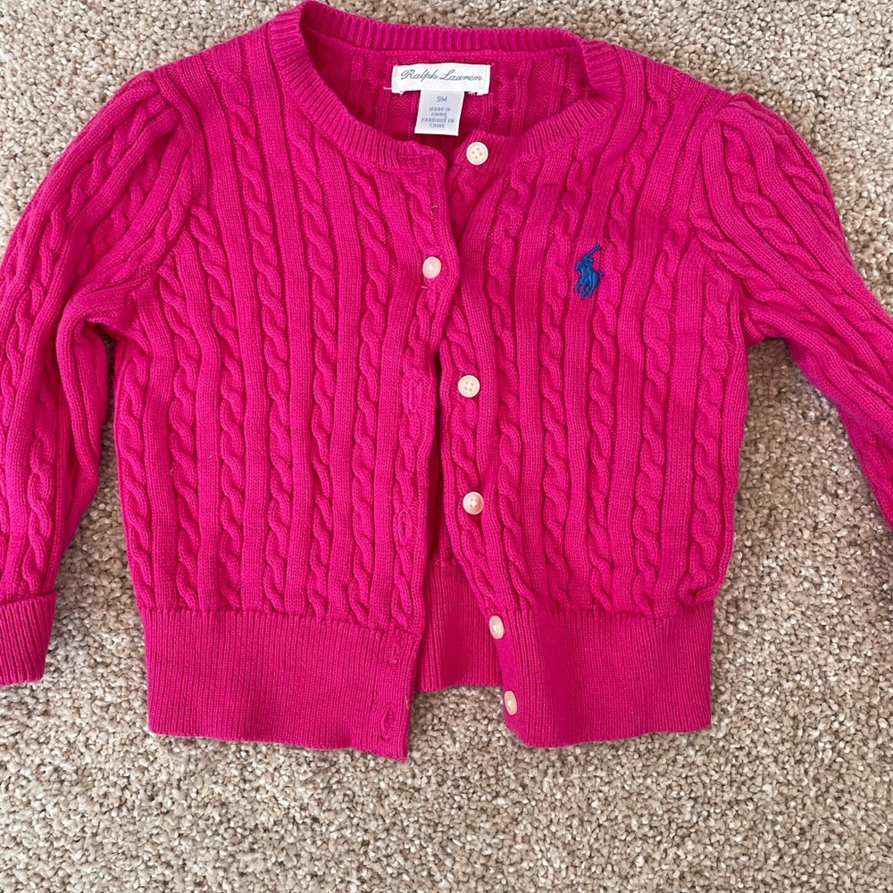 Ralph Lauren Cableknit Cardigan - Hot Pink 9 month